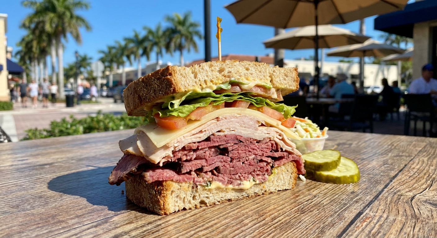 Satisfying Boca Raton deli sandwich with fresh ingredients and vibrant South Florida flavors.