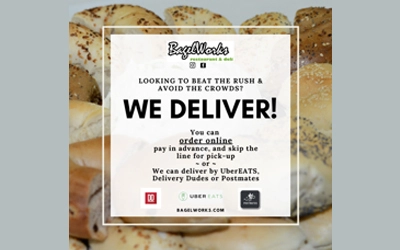 Find out about upcoming events and promotions at Bagelworks.